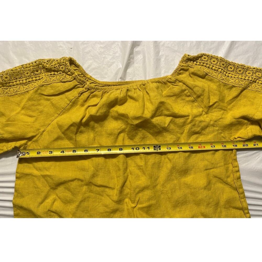 Terzo Millennio Womens Top L - Linen Shirt Crochet Lace Sleeves  Casual - Yellow - Picture 7 of 11